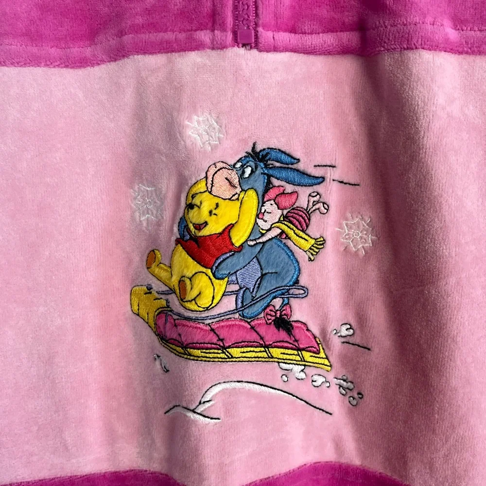 Disney Winnie‎ the Pooh Velour Pajama Lounge Dress Women’s Medium Pink 1/4 Zip